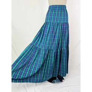 NWT Chaps Blue & Green Plaid Tiered Maxi Skirt XXL
